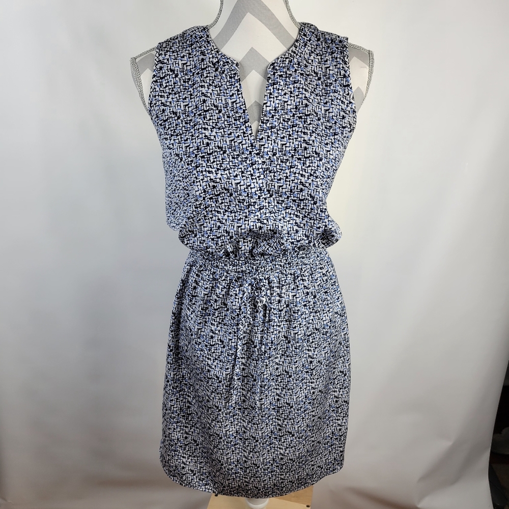 Ann Taylor Sleeveless Dress Blue Black Mini Abstract Print Size XS